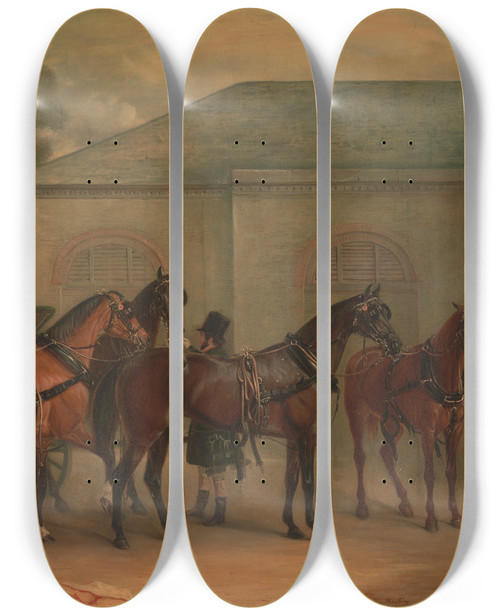 Triptych art skateboard deck of John Ferneley The Drag Of Sir Watkin Williams Wynn by John Ferneley (1782-1860)
