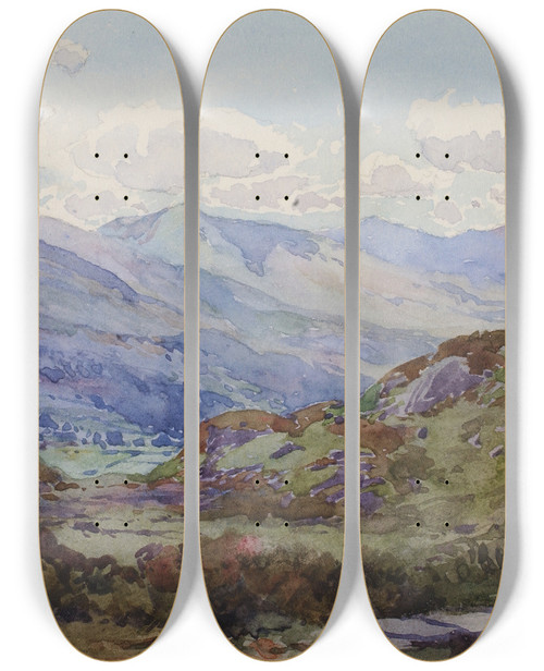 Triptych art skateboard deck of George Elbert Burr From Above Pontypant by George Elbert Burr (1859-1939)