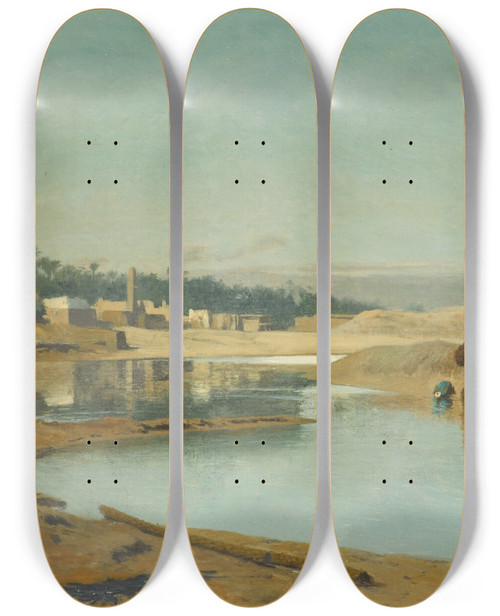 Triptych art skateboard deck of Jeanlon Grme Camels Watering In The Desert_2 by Jean-Lon Grme (1824-1904)