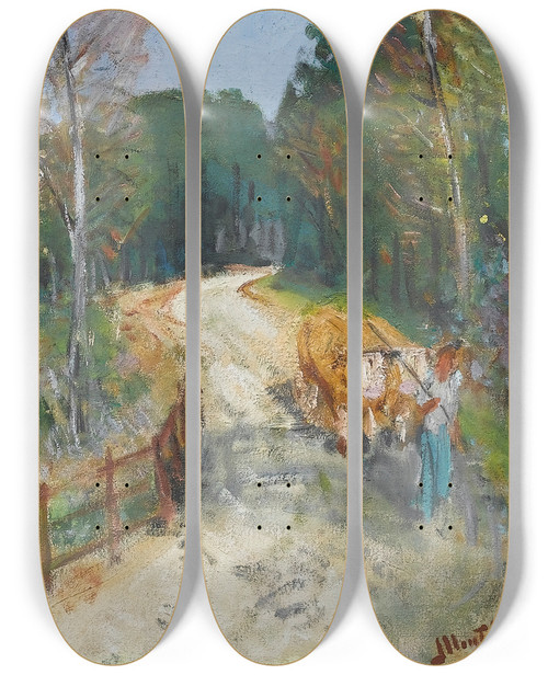 Triptych art skateboard deck of Pierreeugne Montzin Attelage De Boeufs Sur Les Bords Du Loing by Pierre-Eugne Montzin (1874-1946)
