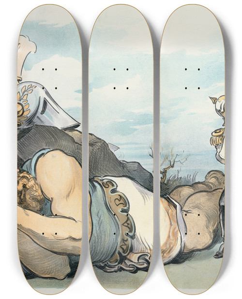 Triptych art skateboard deck of Udo Keppler The New Dreibund by Udo Keppler (1872-1956)