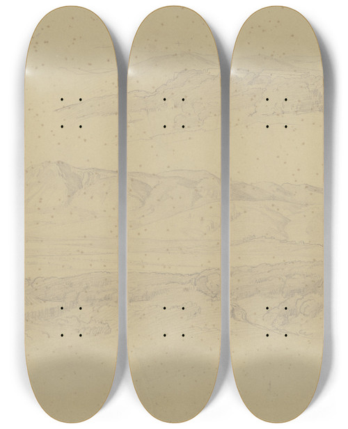 Triptych art skateboard deck of August Lucas Landschaftsstudie Frascati Und Tivoli by August Lucas (1803-1863)