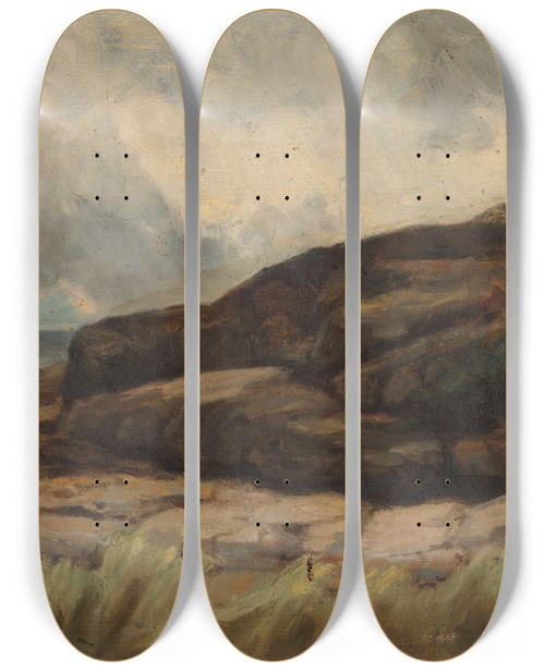 Triptych art skateboard deck of Edward Mitchell Bannister Untitled Landscape With Rocks_1 by Edward Mitchell Bannister (1828-1901)
