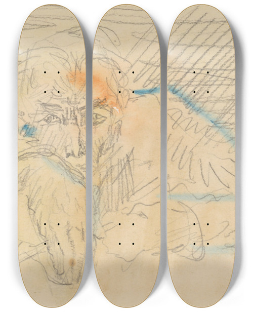 Triptych art skateboard deck of Arnold Peter Weiszkubnan Selfportrait In Color by Arnold Peter Weisz-Kubnan (1898-1944)