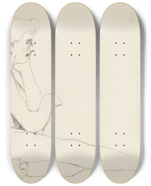 Triptych art skateboard deck of Adolf Sternschuss Akt Siedzcego Mczyzny_4 by Adolf Sternschuss (1873-1915)