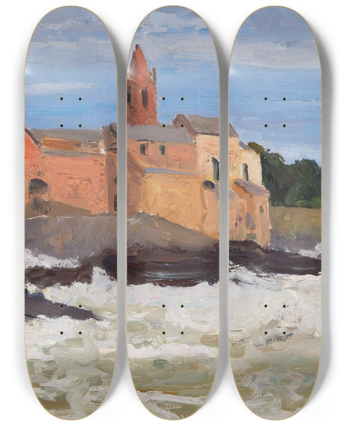 Triptych art skateboard deck of Alfred Zoff San Giuliano In Genoa by Alfred Zoff (1852-1927)