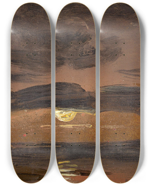 Triptych art skateboard deck of Johan Christian Dahl The Elbe By Moonlight by Johan Christian Dahl (1788-1857)