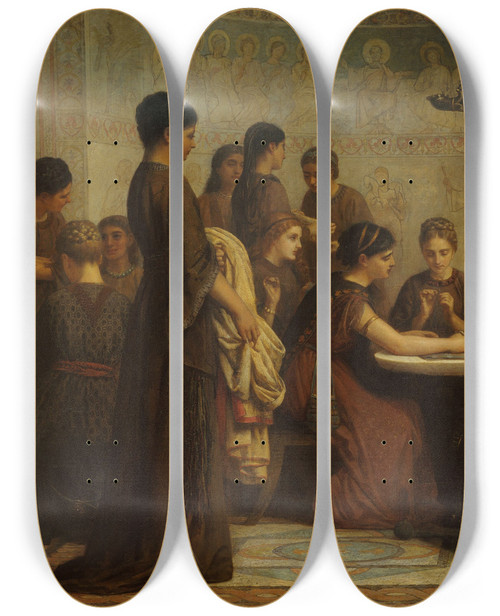 Triptych art skateboard deck of Edwin Long A Dorcas Meeting In The 6Th Century by Edwin Long (1829-1891)