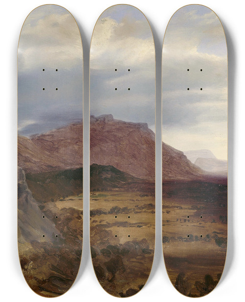 Triptych art skateboard deck of Thodore Rousseau View Of Saleve Near Geneva by Theodore Rousseau (1812-1867)