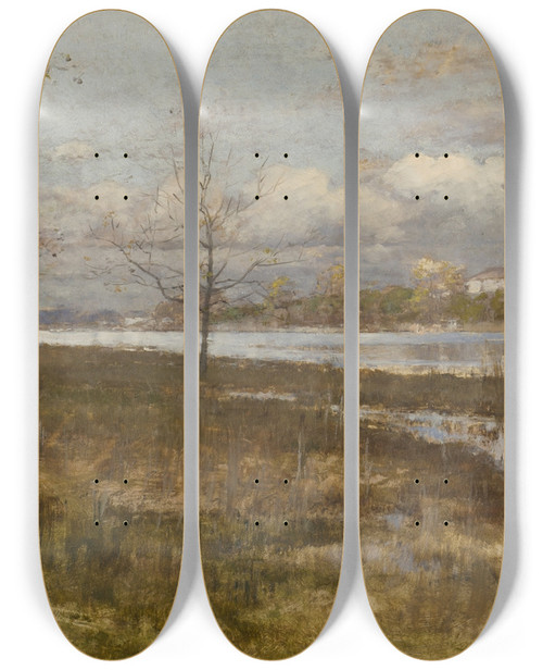 Triptych art skateboard deck of Victor Forssell Landscape by Victor Forssell (1846-1931)
