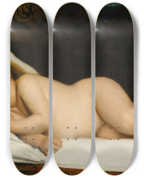 Triptych art skateboard deck of Mile Lvy Sleeping Child by mile Lvy (1826-1890)