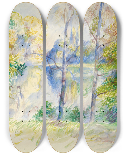 Triptych art skateboard deck of Pierreauguste Renoir View Of A Park by Pierre-Auguste Renoir (1841-1919)