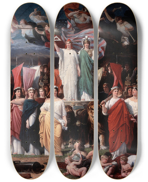 Triptych art skateboard deck of Adolphe Yvon Genius Of America by Adolphe Yvon (1817-1893)