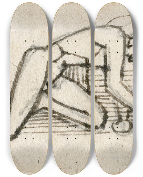 Triptych art skateboard deck of David Humbert De Superville Naakte Krijger Op De Knien Met Schild En Profil by David Humbert De Superville (1770-1849)