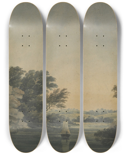 Triptych art skateboard deck of Edward Goodwin Quatford Rock River Severn Shropshire by Edward Goodwin