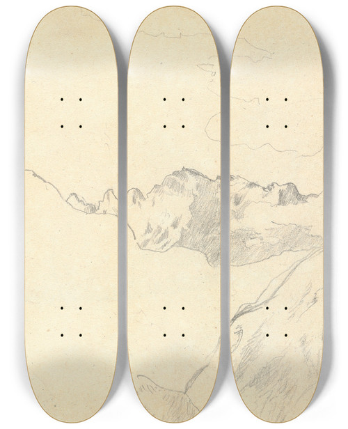 Triptych art skateboard deck of Thomas Bradshaw Sketch Of Mountains And Clouds by Thomas Bradshaw (1767)