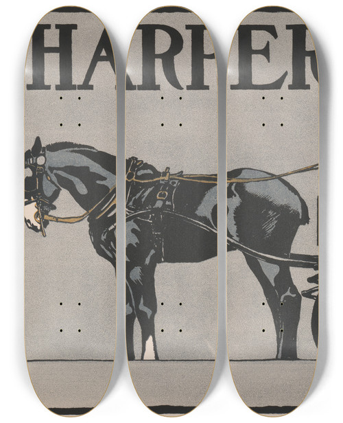 Triptych art skateboard deck of Edward Penfield Harpers Novbr by Edward Penfield (1866-1925)