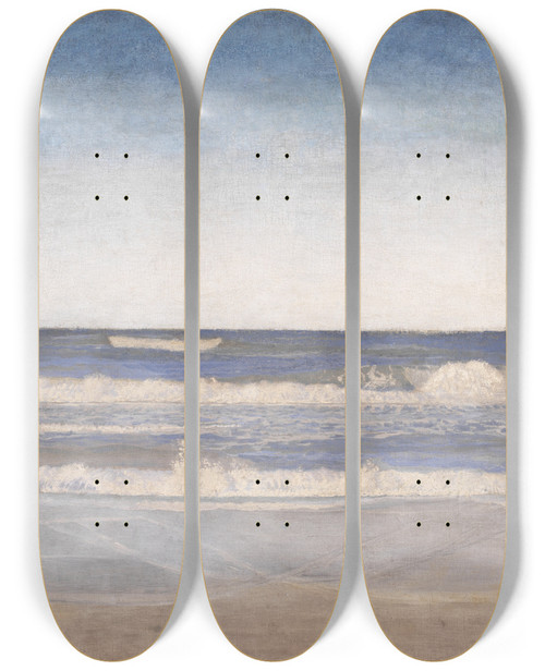 Triptych art skateboard deck of Niels Skovgaard Heavy Swells At The West Coast Of Jutland by Niels Skovgaard (1858-1938)