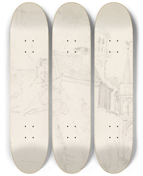 Triptych art skateboard deck of Adolph Tidemand St Maria Im Kapitol by Adolph Tidemand (1814-1876)