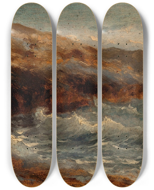 Triptych art skateboard deck of Flix Ziem La Vague by Felix Ziem (1821-1911)