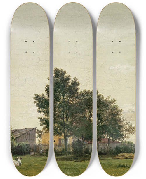 Triptych art skateboard deck of Christen Kbke Section Near The Lime Kiln With A View Towards Copenhagen by Christen Kobke (1810-1848)