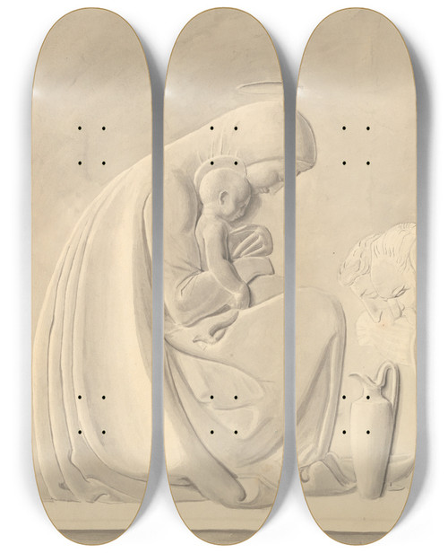 Triptych art skateboard deck of John Flaxman The Adoration Of The Magi A Design For Bas Relief by John Flaxman (1755-1826)