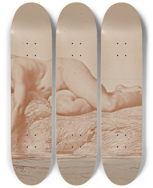 Triptych art skateboard deck of Mihly Zichy Nude Print_7 by Mihaly Zichy (1827-1906)