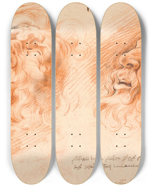Triptych art skateboard deck of Willem Panneels Laocoon Two Studies Of Laocoons Face One Seem En Face From Below And The Other In Profile To The Left by Willem Panneels (1600-1634)
