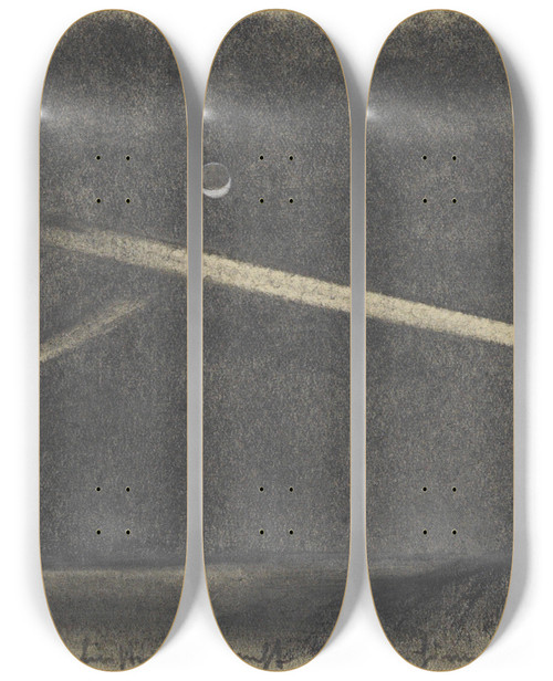 Triptych art skateboard deck of Karl Wiener Scheinwerfer In Der Mondesfinsternis by Karl Wiener (1901-1949)