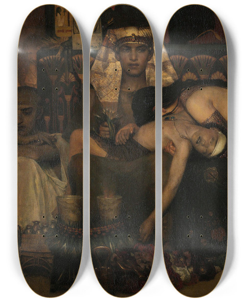 Triptych art skateboard deck of Lawrence Almatadema The Death Of The Pharaohs Firstborn Son by Lawrence Alma-Tadema (1836-1912)