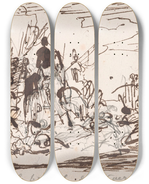 Triptych art skateboard deck of Nicaise De Keyser The Battle Of Worringen by Nicaise De Keyser (1813-1887)