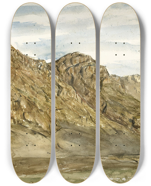 Triptych art skateboard deck of Paul Huet Rock Cliffs Along The Romanche by Paul Huet (1803-1869)