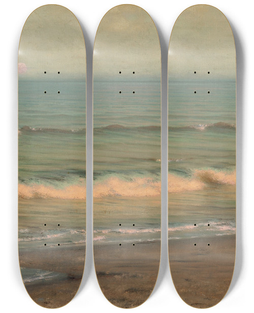 Triptych art skateboard deck of Alexander Harrison Twilight Surf by Alexander Harrison (1853-1930)