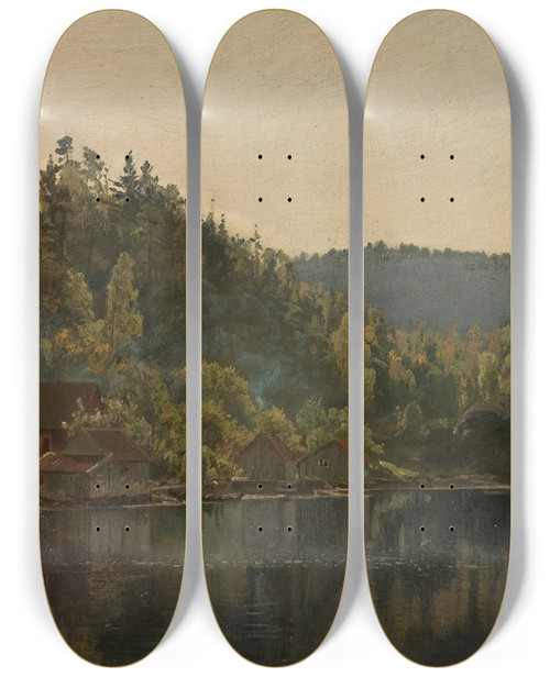 Triptych art skateboard deck of Amaldus Nielsen Langesand Ved Risr by Amaldus Nielsen (1838-1932)