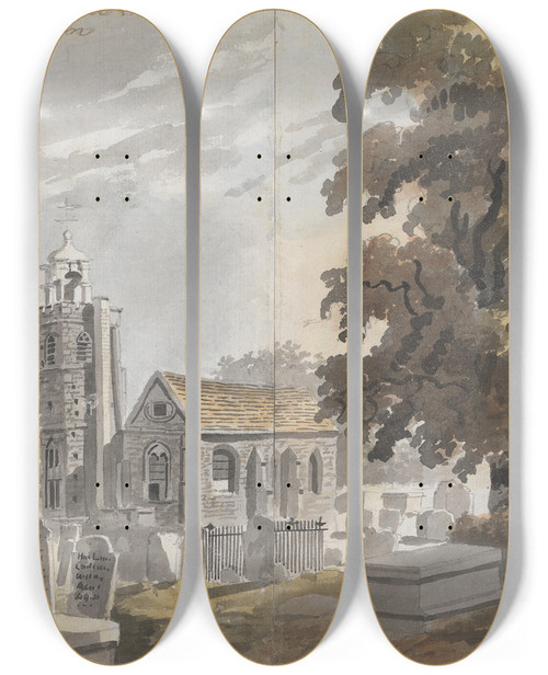 Triptych art skateboard deck of James Miller Church At Marlylebone by James Miller (1773-1814)