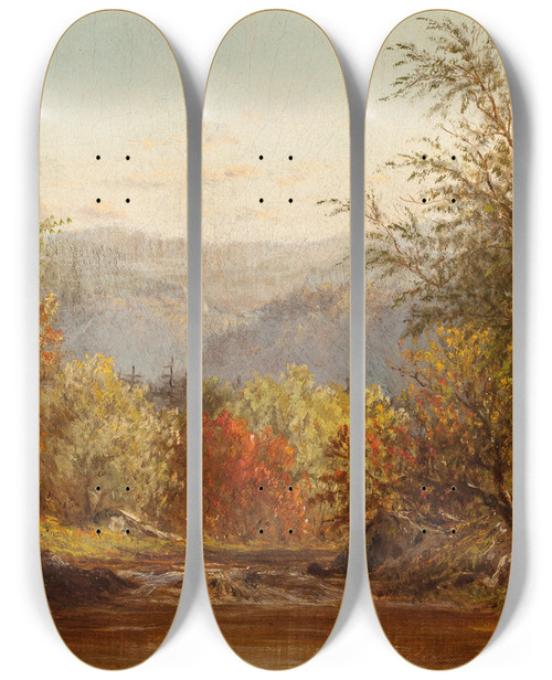 Triptych art skateboard deck of Charles W Knapp Autumn In The Catskills by Charles W Knapp (1823-1900)