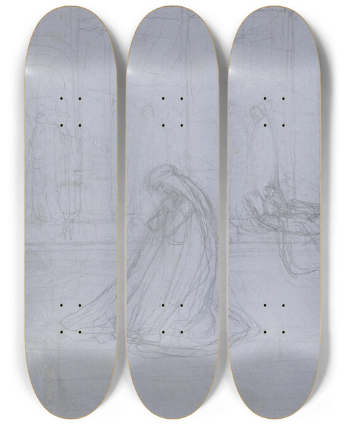 Triptych art skateboard deck of Victor Mller Leontes Erblickt Die Statue Hermiones by Victor Muller (1829-1871)