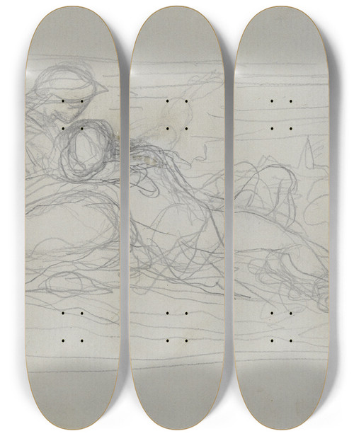 Triptych art skateboard deck of Victor Mller Eine Junge Frau Und Ein Jngling Den Kopf In Ihren Scho Gelegt Auf Einem Hgel Lagernd by Victor Muller (1829-1871)