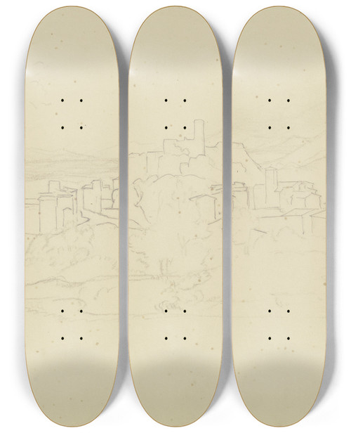Triptych art skateboard deck of August Lucas View On Olevano by August Lucas (1803-1863)