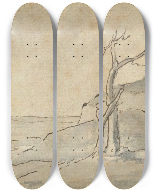 Triptych art skateboard deck of John Trumbull View Of Westmountain by John Trumbull (1756-1843)