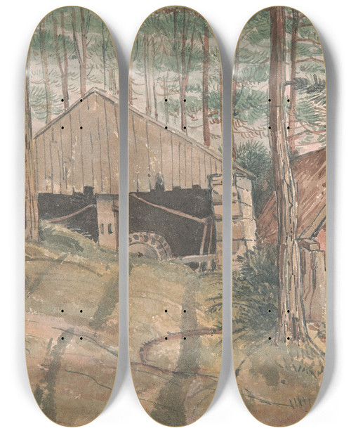 Triptych art skateboard deck of George Cumberland Mr W Praeds Tin Washing Mill In Cornwall Trevethow by George Cumberland (1754-1848)