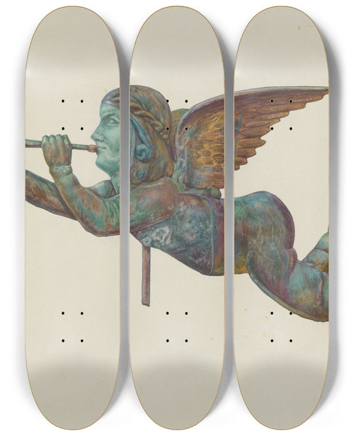 Triptych art skateboard deck of Harriette Gale Gabriel Weather Vane by Harriette Gale