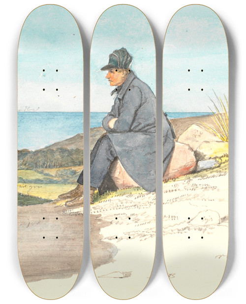 Triptych art skateboard deck of Martinus Rrbye Siddende Mand I Bangsbo Bakker Vendsyssel 22 Maj 1833 by Martinus Rorbye (1803-1848)