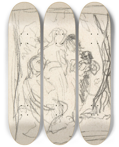 Triptych art skateboard deck of Narcissevirgile Diaz De La Pea Two Studies For A Figure Composition Including Three Women And A Child by Narcisse-Virgile Diaz de La Pea (1808-1876)