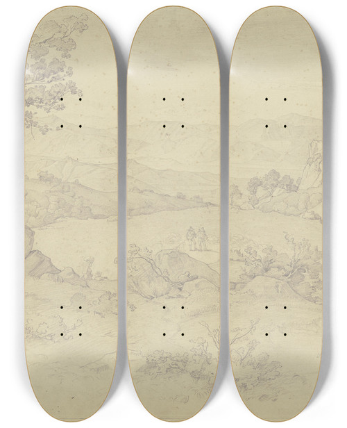 Triptych art skateboard deck of August Lucas Bei Olevano Im Mittelgrund Zwei Hirten Mit Herde by August Lucas (1803-1863)