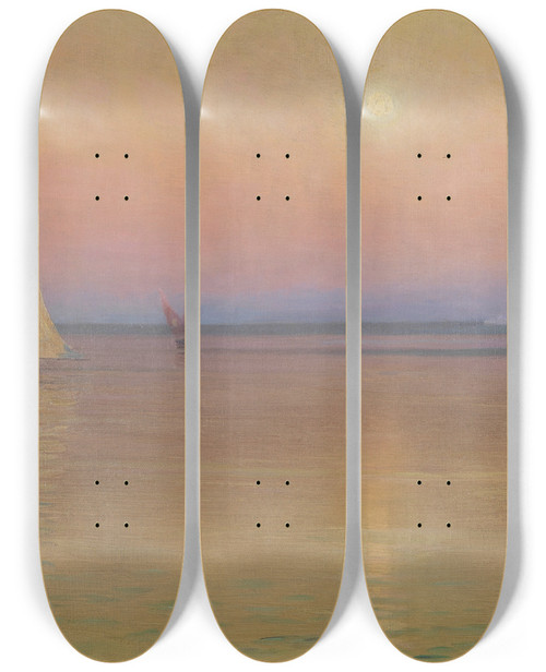 Triptych art skateboard deck of Thomas Alexander Harrison Bragozzos In Calm Waters Venice by Thomas Alexander Harrison