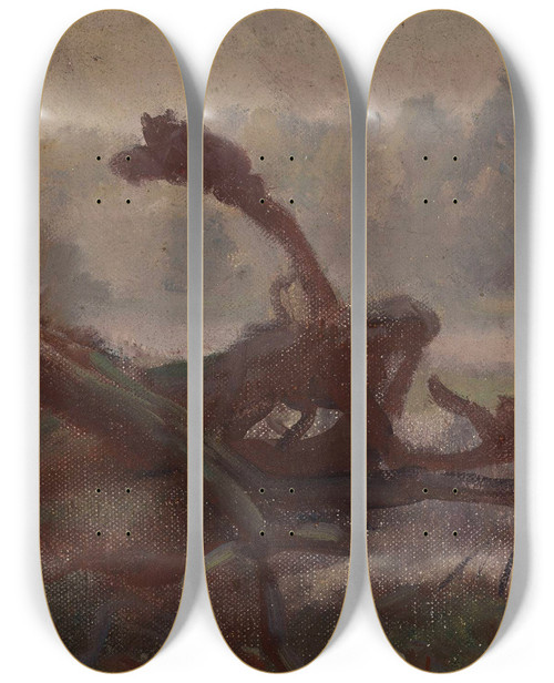 Triptych art skateboard deck of Jozef Chelmonski Deep Forest Windthrows Sketch For A Painting by Jozef Chelmonski (1849-1914)