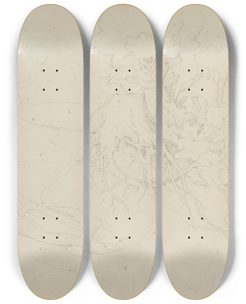 Triptych art skateboard deck of August Lucas Hollow Path Near Olevano by August Lucas (1803-1863)