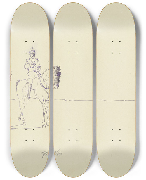 Triptych art skateboard deck of Wilhelm Trbner Return From The Parade by Wilhelm Trubner (1851-1917)