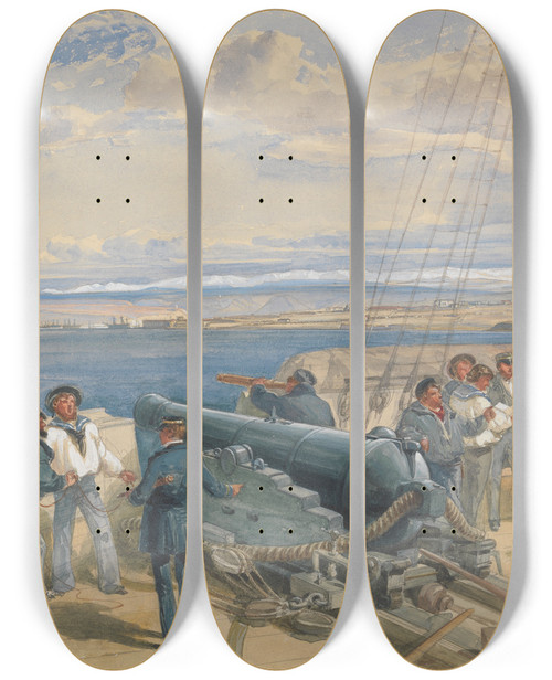 Triptych art skateboard deck of William Simpson Sebastopol From The Sea Sketched From The Deck Of H M S Sidon Feb 1855 by William Simpson (1823-1899)